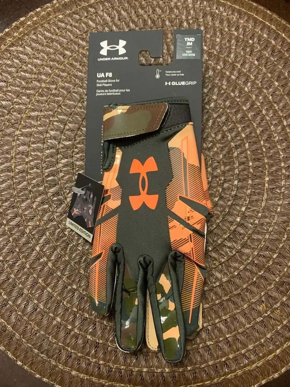 Under Armour UA F8 Youth Football Gloves Limited Edition Camo Orange NWT